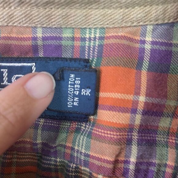 Polo Ralph Lauren Plaid Shirt Button Up Elbow Patches Long Sleeve 2XL XXL - Picture 8 of 8